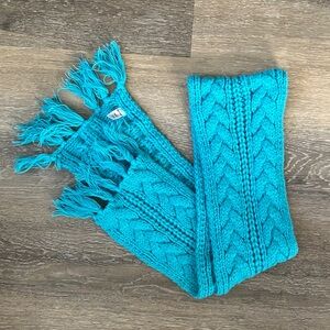 Turquoise Knit Scarf with Fringe